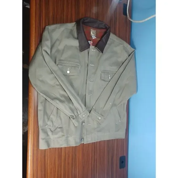 Vintage 90s Marlboro Mens XL Flannel Lined Leather Collar Trucker Jacket Gray